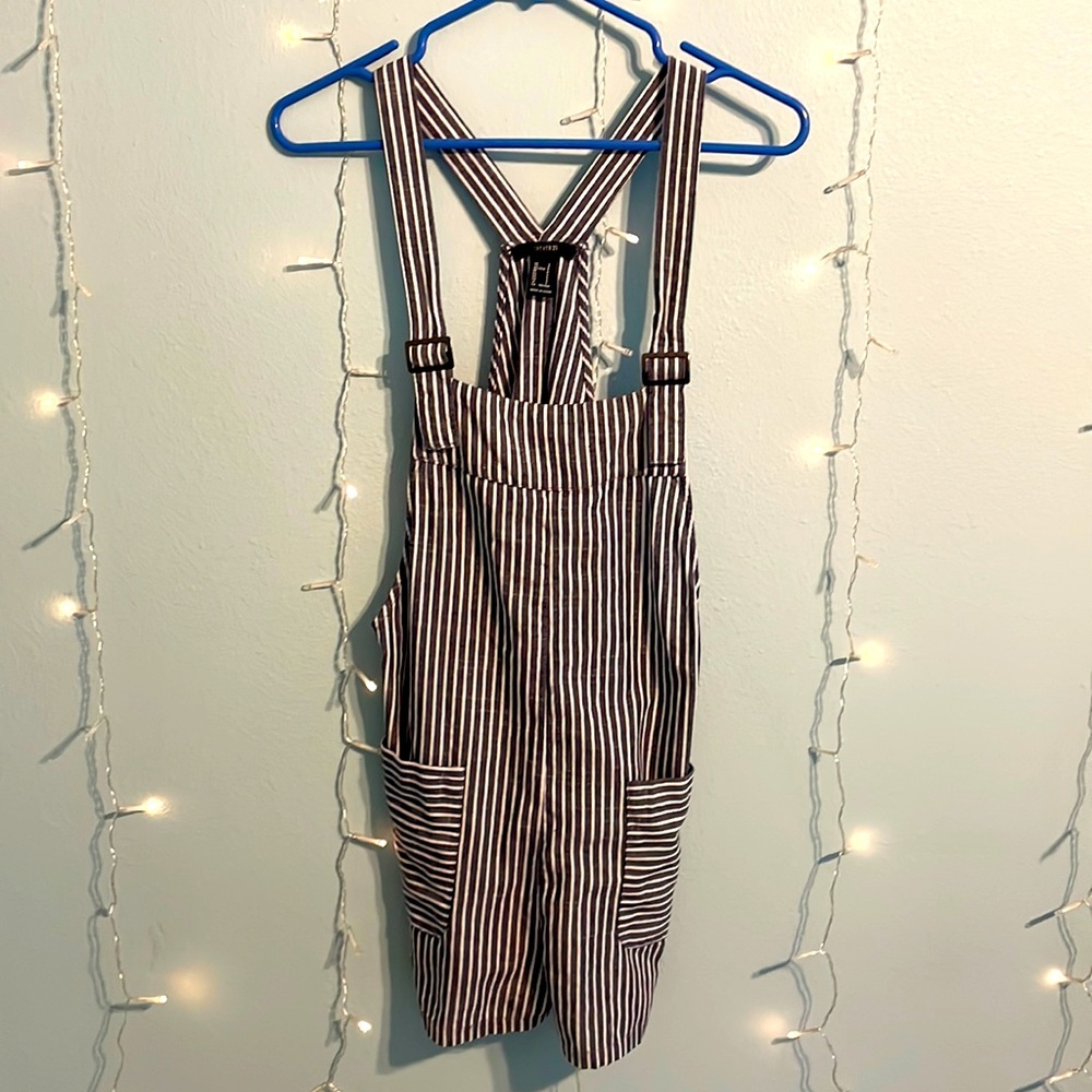 Navy striped overall shorts